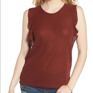 Madewell Metallic shimmer Ruffle ribbed Tank Top Gold & Rust Small